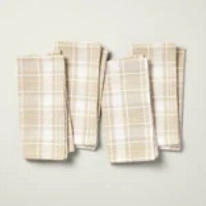 HEARTH & HAND Magnolia Grid Plaid Cloth Napkins Beige Cream Set of 4